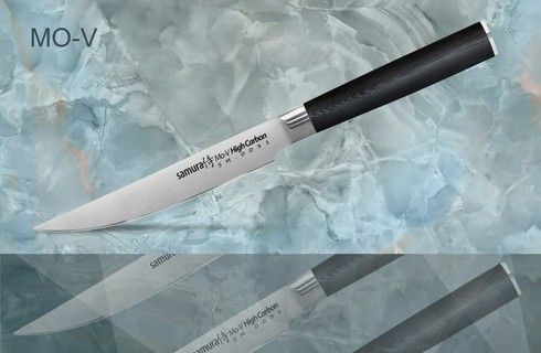 Нож кухонный "Samura Mo-V" для стейка - SM-0031, сталь AUS-8, рукоять G10, 120 мм