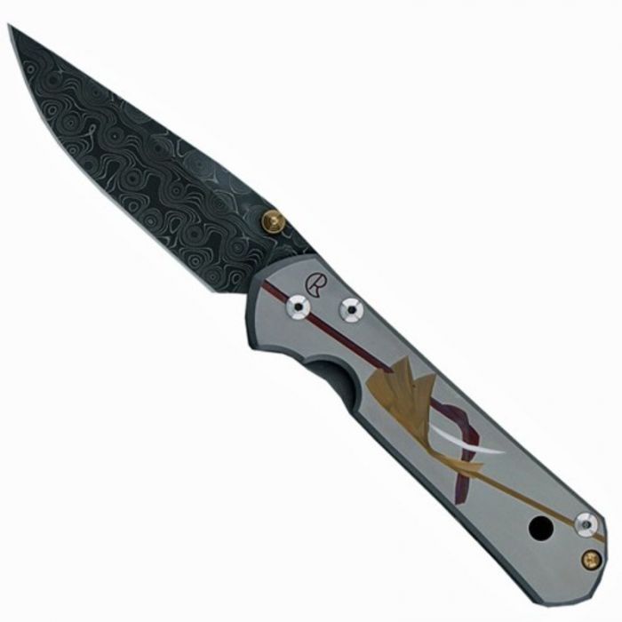 Нож складной Chris Reeve Large Sebenza 21 Unique Graphics D. Thomas Stainless Raindrop Damascus, сталь дамаск с рисунком "капля дождя", рукоять титан